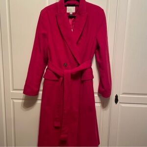 NWT Belted Wool Blend Coat Magenta Pink Warm Lined Double Breasted A New Day